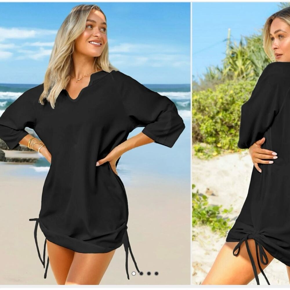 Nwot Split Neck Solid Drawstring Side Cover Up - image 6